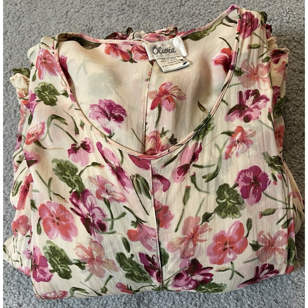 Vtg 80s Olivia Reversible Floral Maxi Dress 1X Pink Beige Rayon Boho Cottagecore - Picture 12 of 12